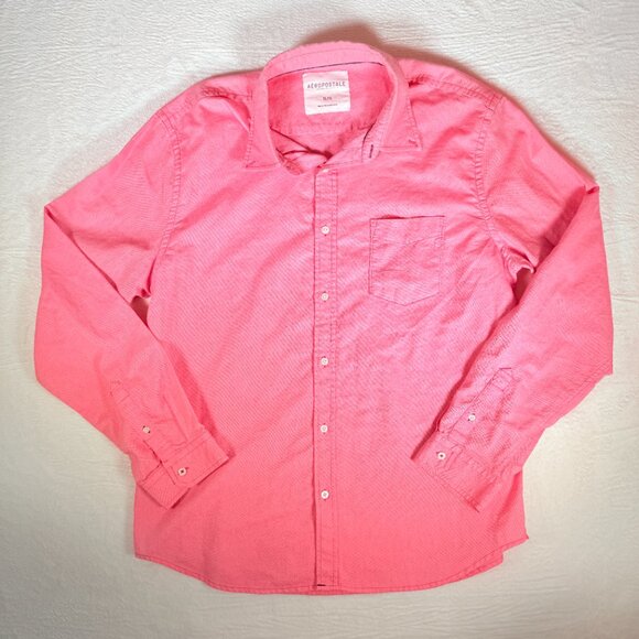 Aeropostale Mens XL Flamingo Pink Wash Long Sleeve Button Down Cotton Shirt - Picture 1 of 7